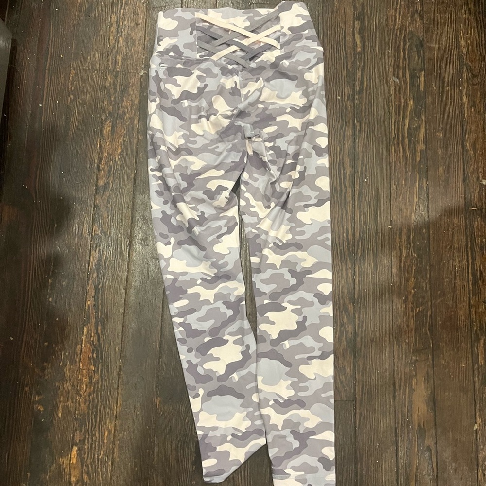 Fabletics long high waisted leggings with cross back pattern